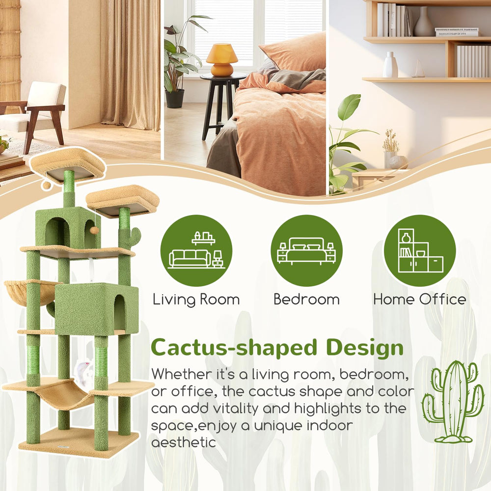 Globlazer Cactus Cat Tree Tower 76-Inch cat houses provide cozy retreats.