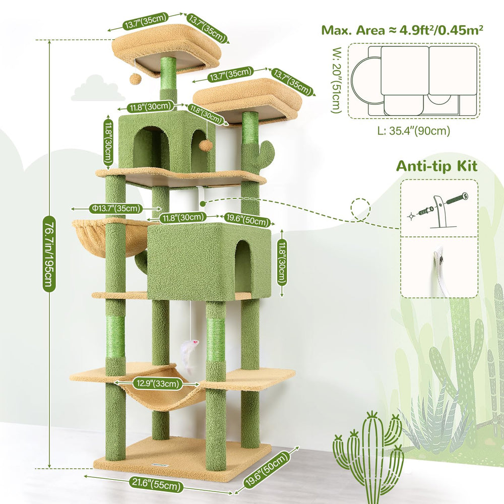 Globlazer Cactus Cat Tree Tower 76-Inch durable materials ensure long-lasting fun.