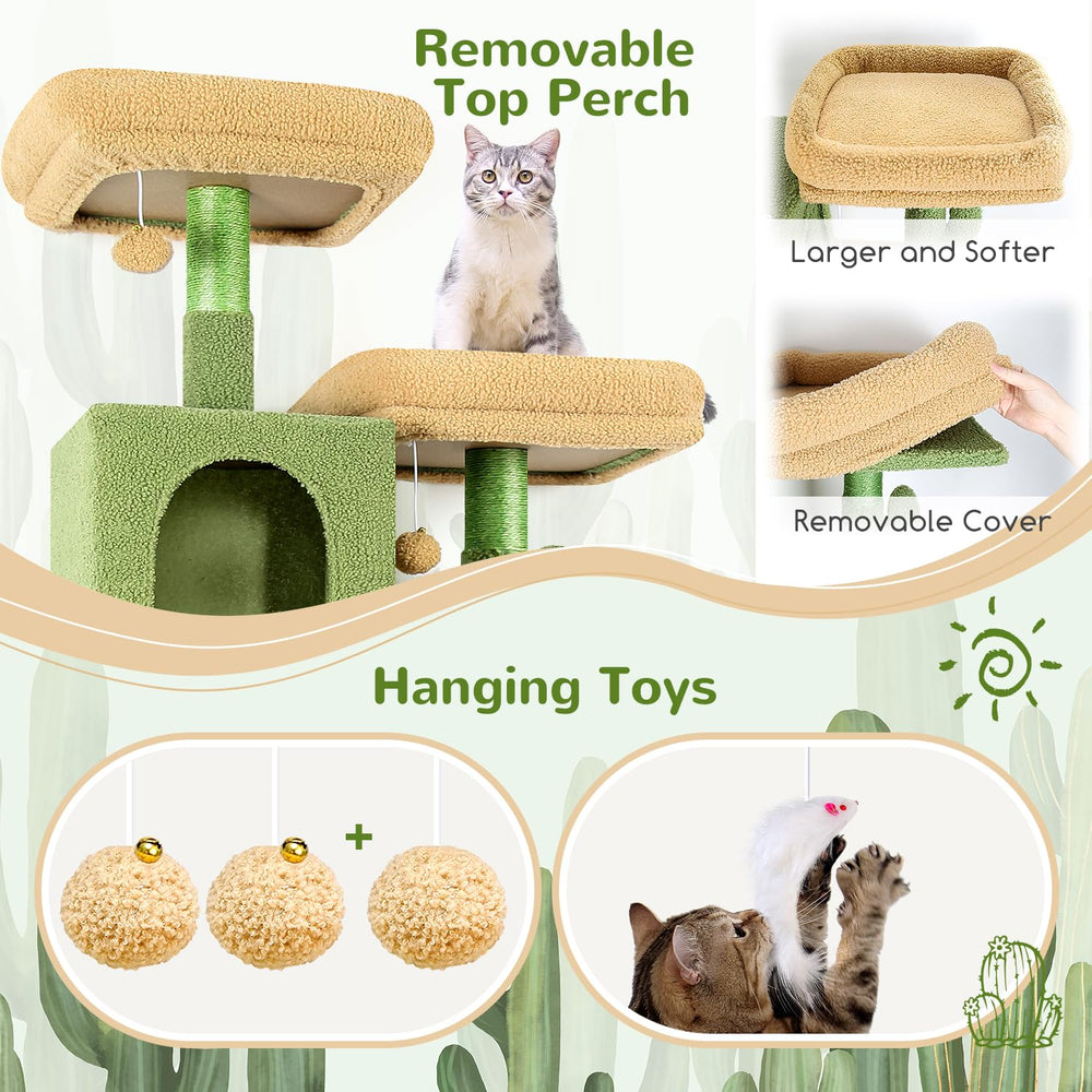 Globlazer Cactus Cat Tree Tower 76-Inch hanging baskets offer elevated resting spots.