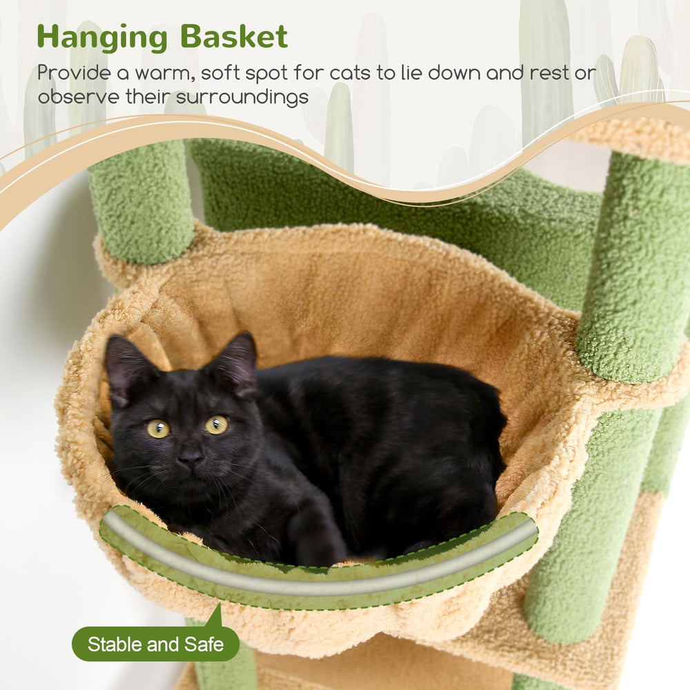 Globlazer Cactus Cat Tree Tower 76-Inch perches encourage climbing and exercise.