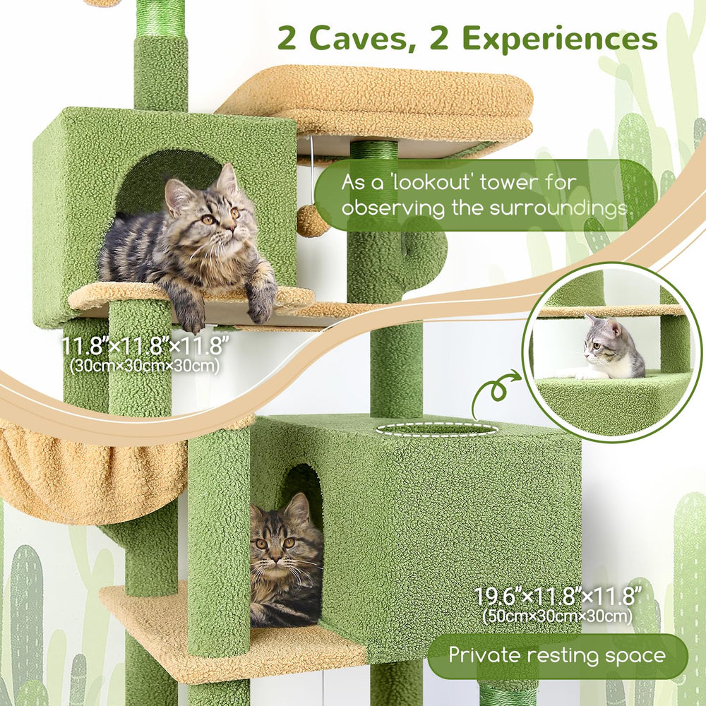 Globlazer Cactus Cat Tree Tower 76-Inch side view highlights durable construction for safe jumping.