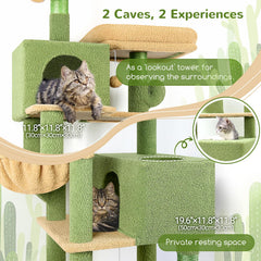 Globlazer Cactus Cat Tree Tower 76-Inch side view highlights durable construction for safe jumping.