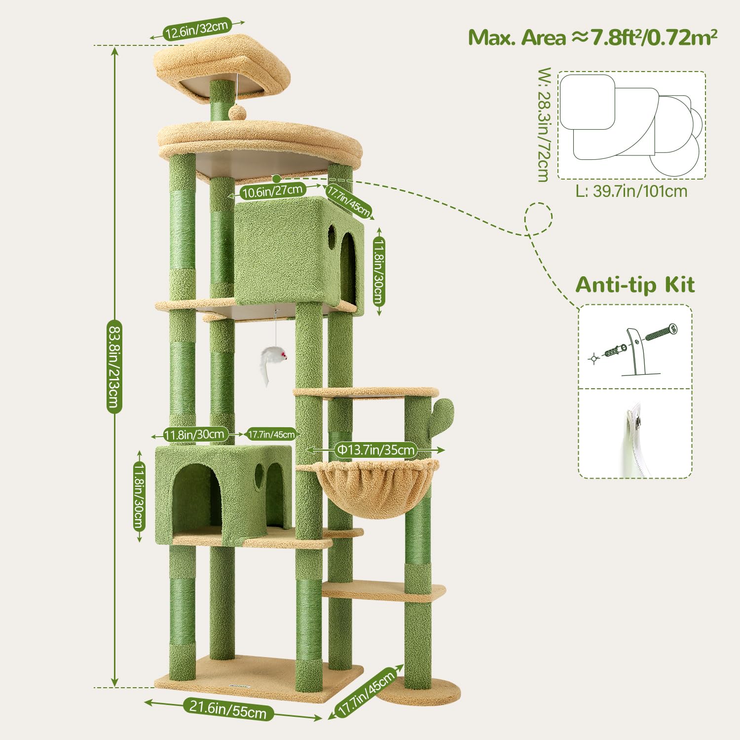 Globlazer Cactus Giant Cat Tree Dangling Balls—moving play elements to engage curious cats