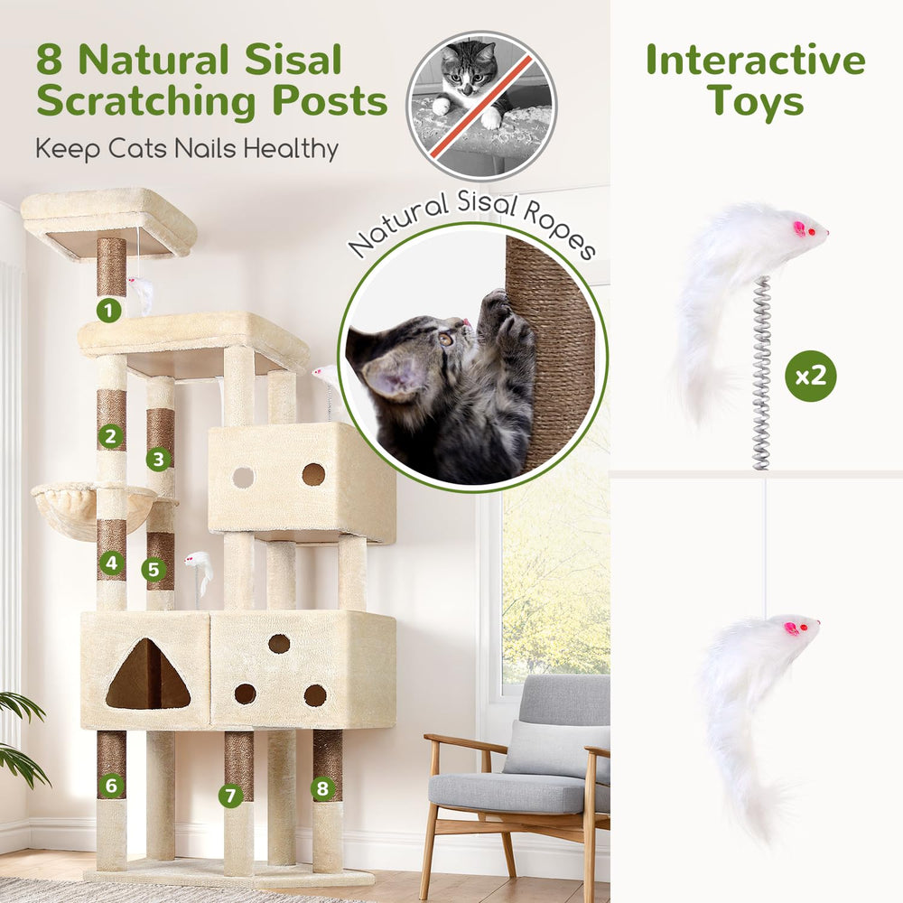 Globlazer cat tower with eight scratching posts for durable scratching outlets