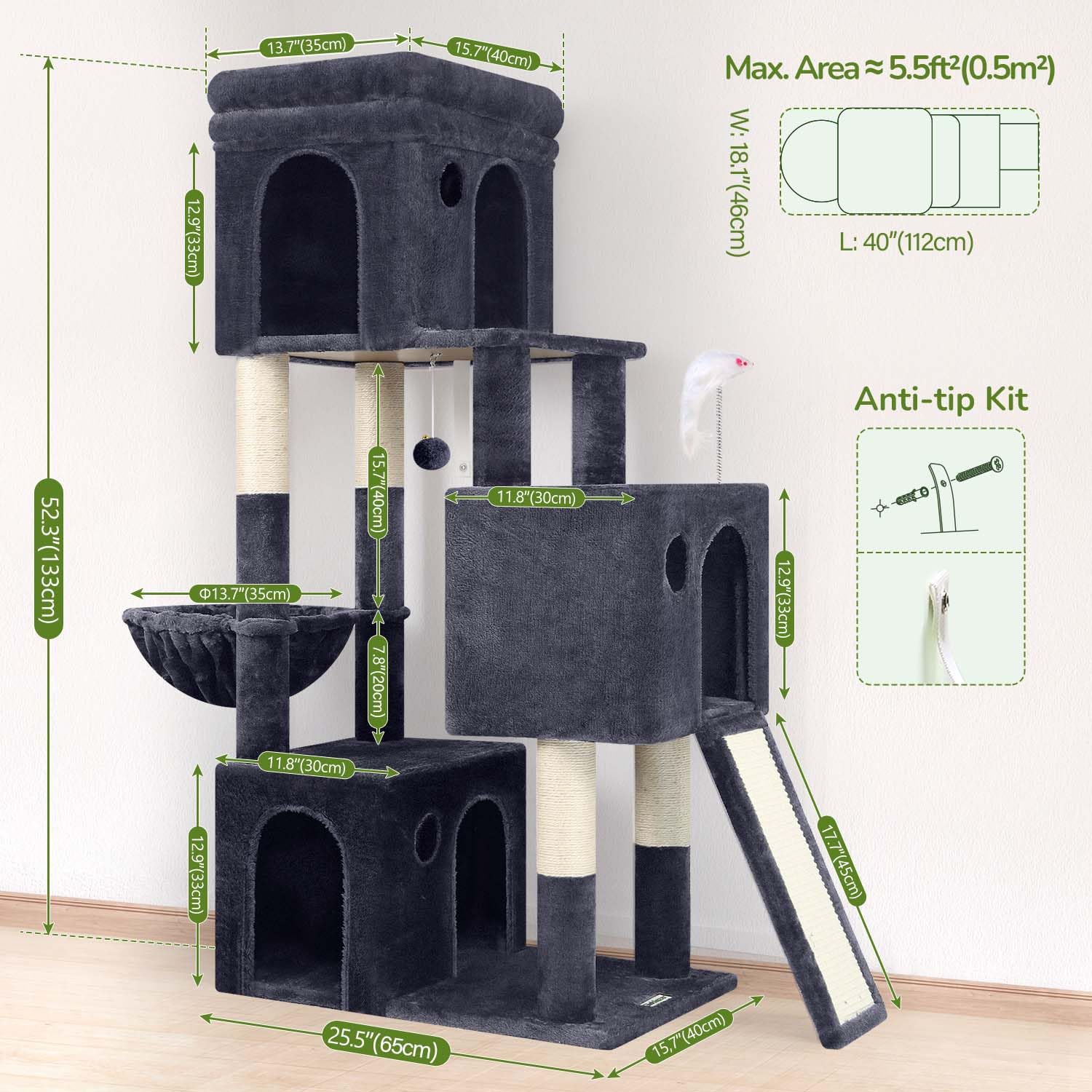 Globlazer cat tower anti-tip straps secure the setup for safety