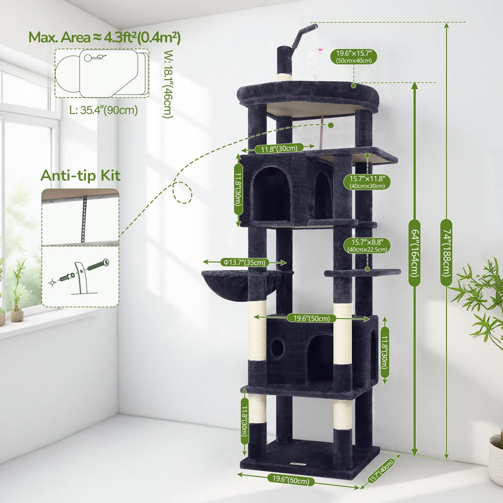 Globlazer cat-tower anti-tip system keeps active cats stable during play.
