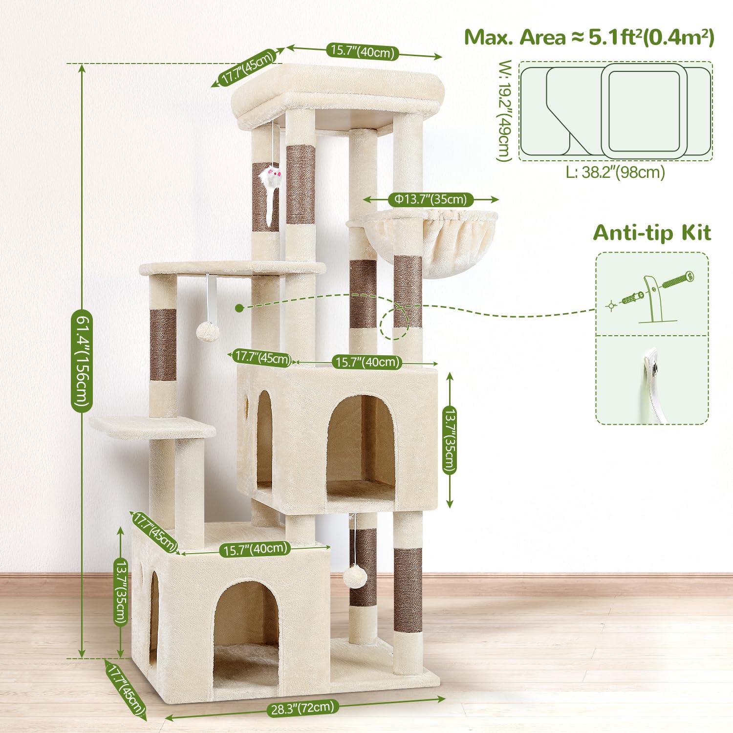 Globlazer cat tower sturdy base supports active big cats safely.