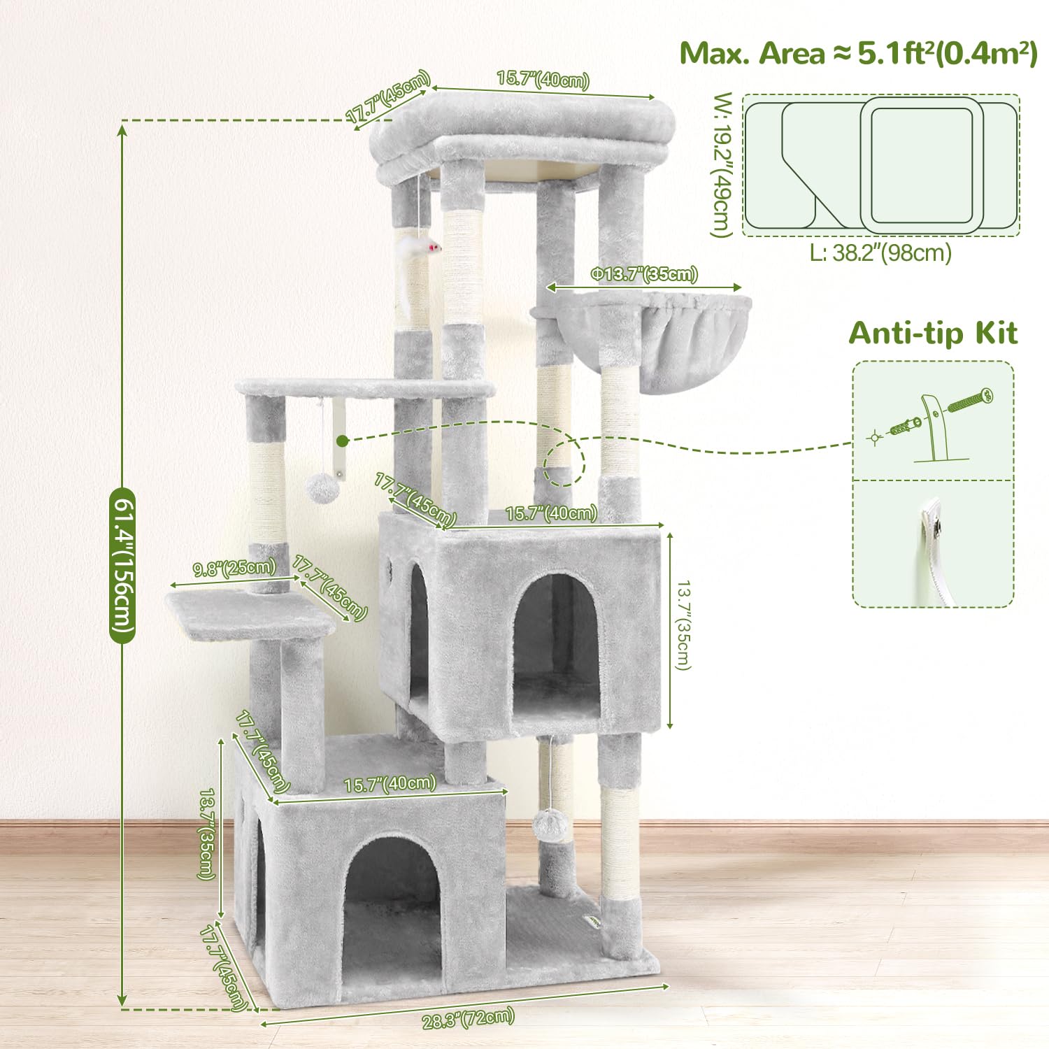 Globlazer cat tower cloud grey color blends with home decor.