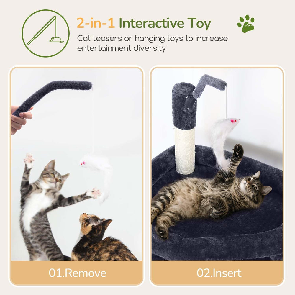 Globlazer cat-tower hanging basket delivers plush lounging with gentle sway.