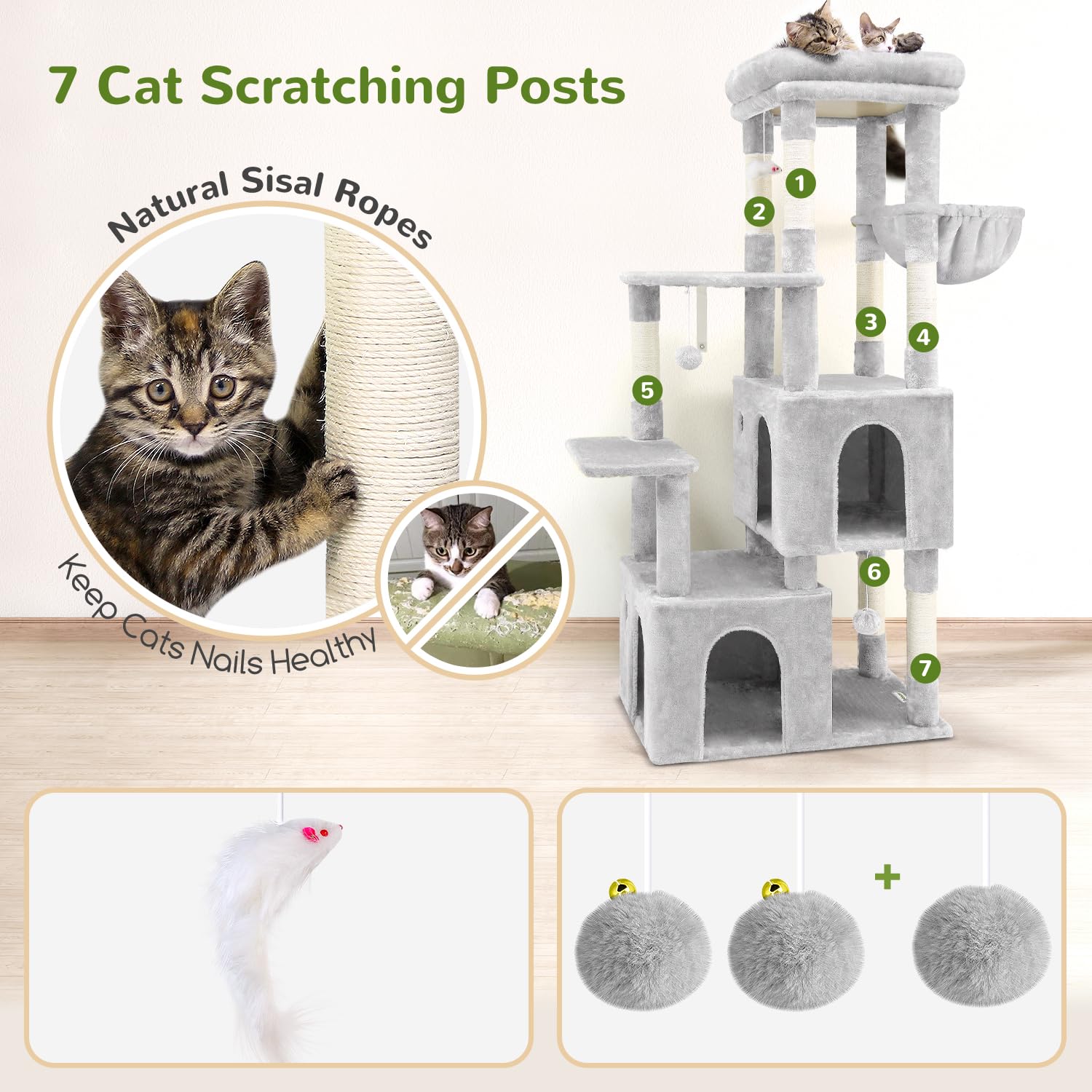 Globlazer cat tower 61 inch height supports climbing and vertical exploration.