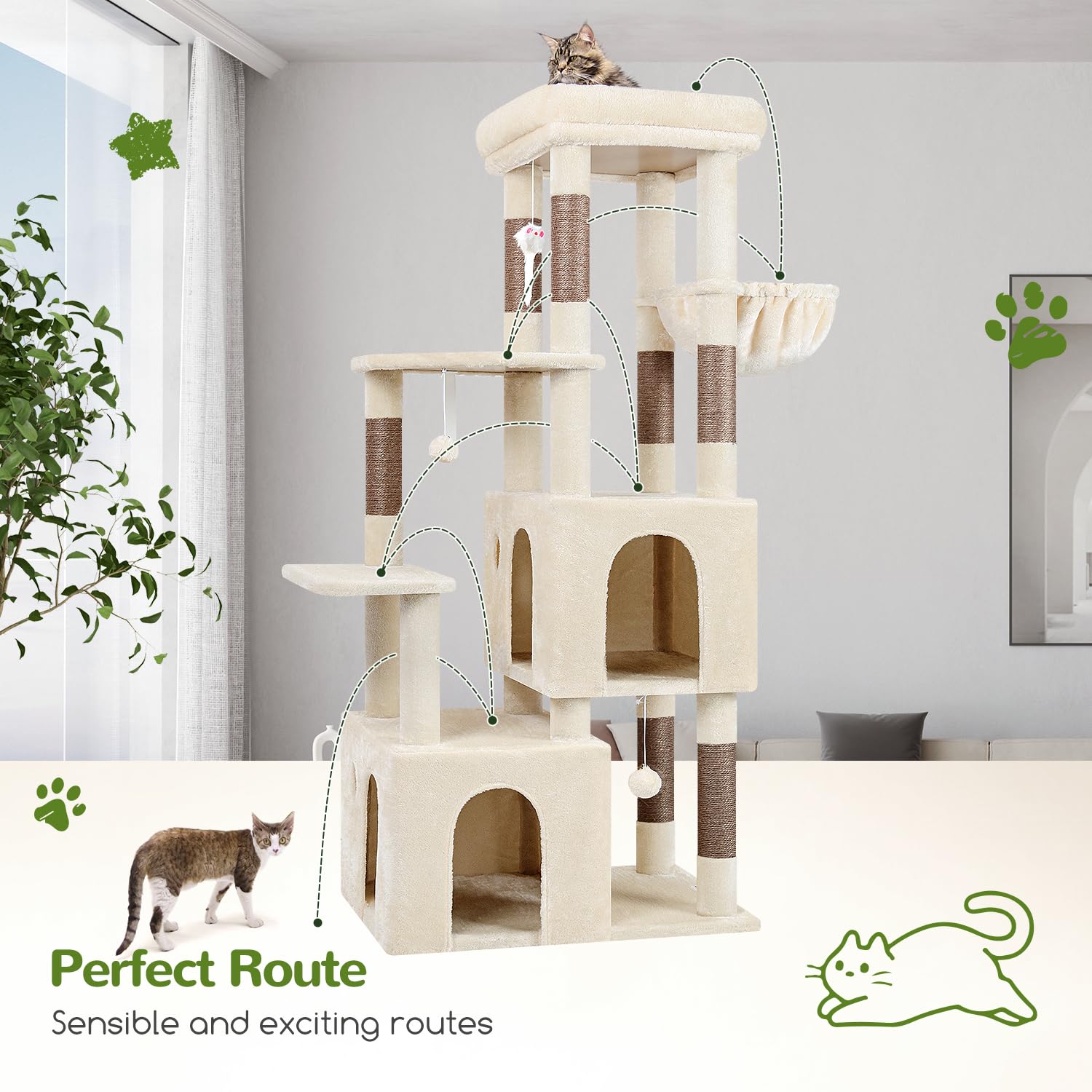 Globlazer cat tower large beige platform complements modern home decor.