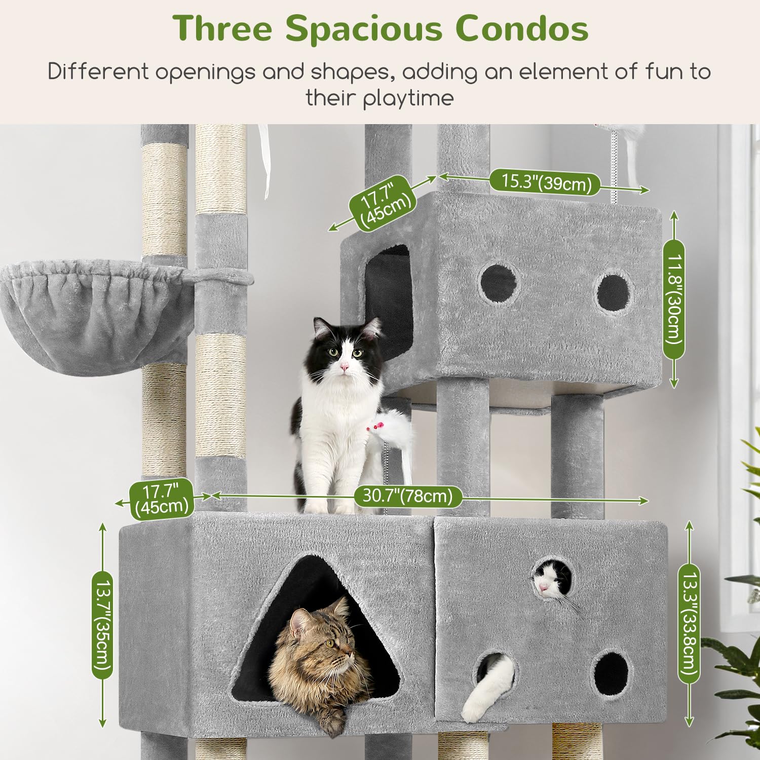 Globlazer cat tower light grey finish complements modern homes.