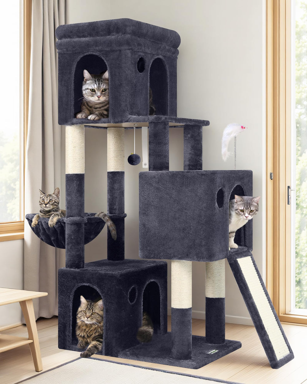 Globlazer cat tower three-condos for multiple cats provide separate quiet retreats