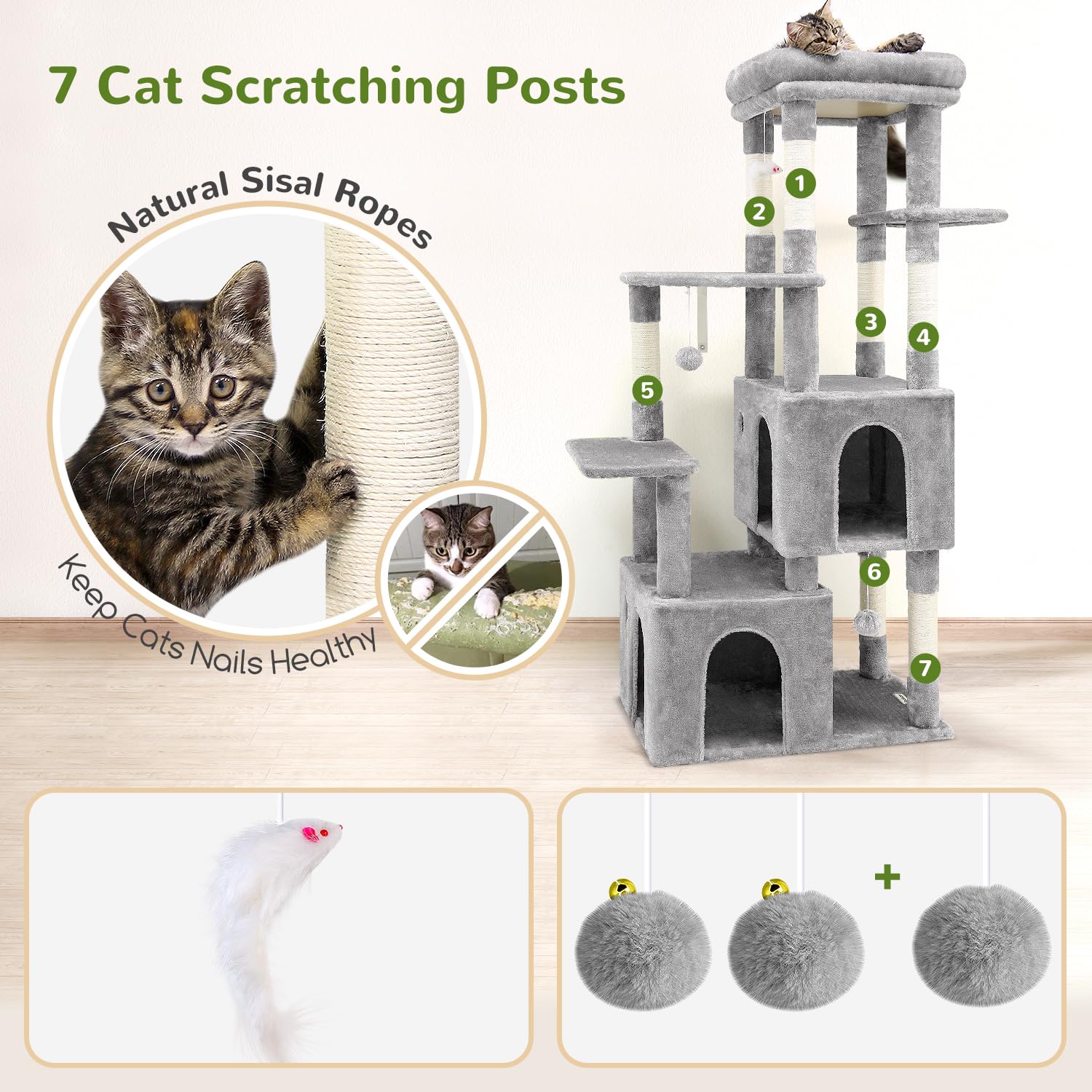 Globlazer cat tower dangling toys encourage interactive play with a mouse