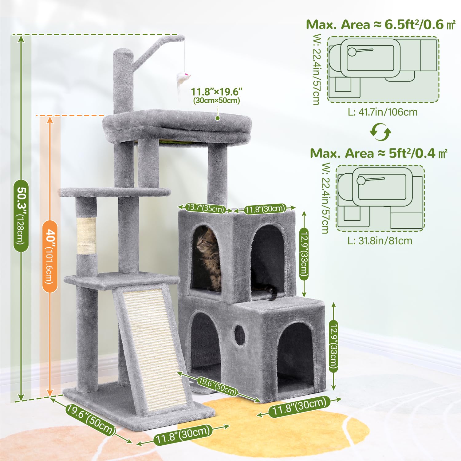 Globlazer cat tower two condos support multi-cat households.