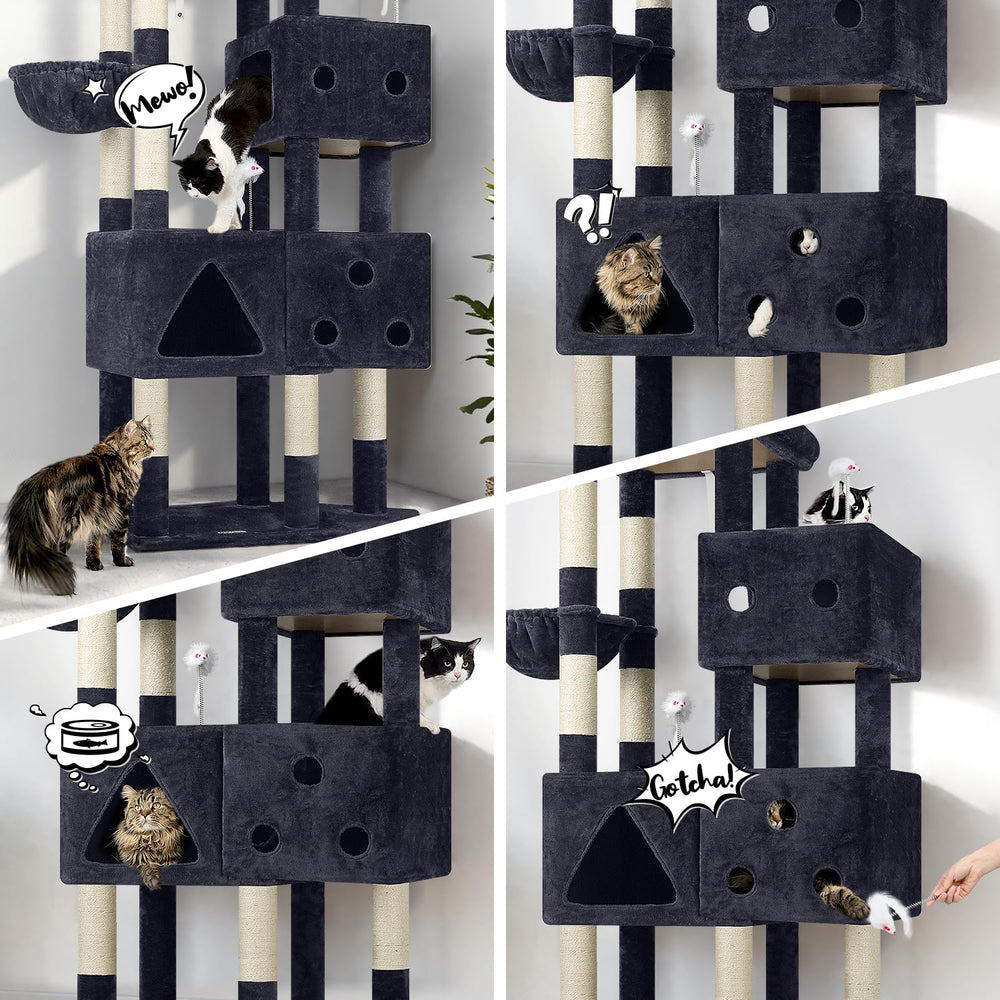 Globlazer cat tree with three condos provides private spaces for multiple cats