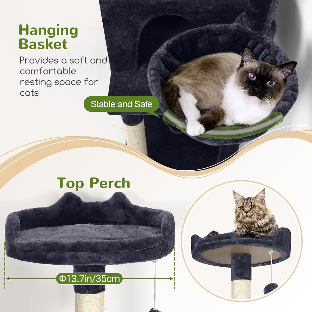 Globlazer cat tree 70inch anti-tipping base enhances stability and safety.