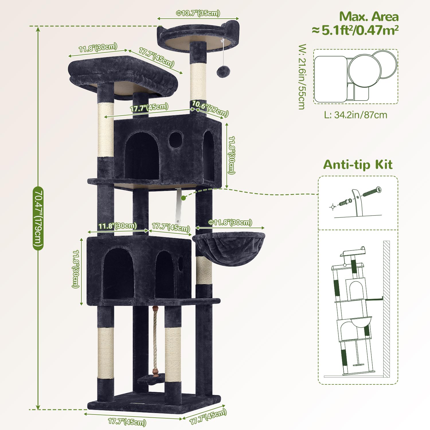 Globlazer cat tree 70inch bottom swing adds interactive movement and engaging play.
