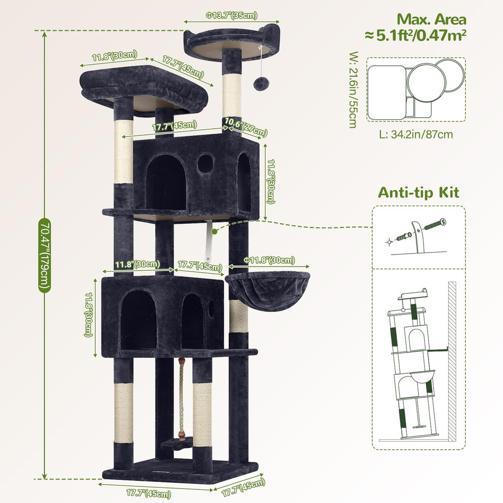 Globlazer cat tree 70inch bottom swing adds interactive movement and engaging play.