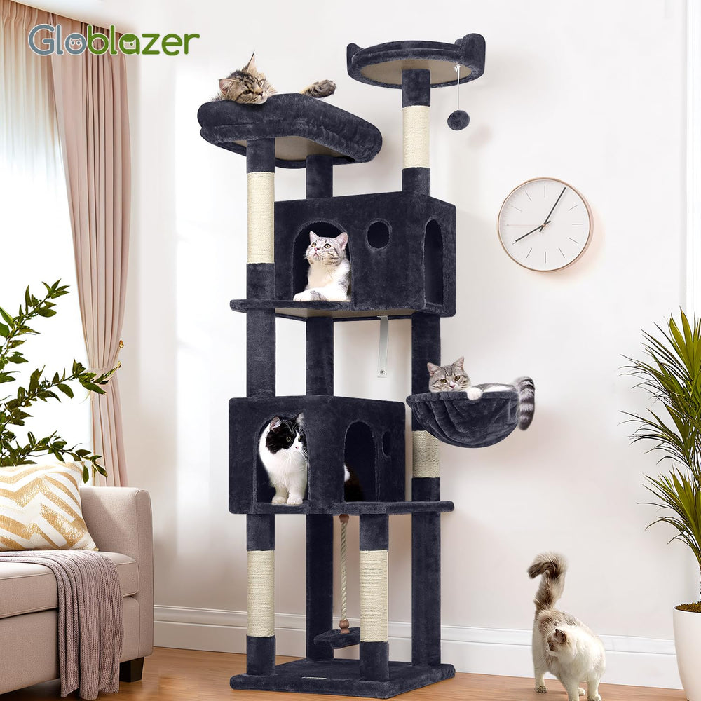 Globlazer cat tree 70inch dark grey finish blends with home décor.