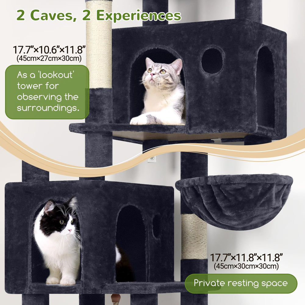 Globlazer cat tree 70inch platform provides spacious lounging and shared play space.