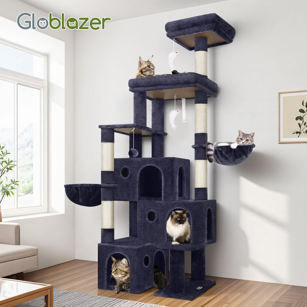 Globlazer anti-tip base adds stability for active multi-cat sessions.