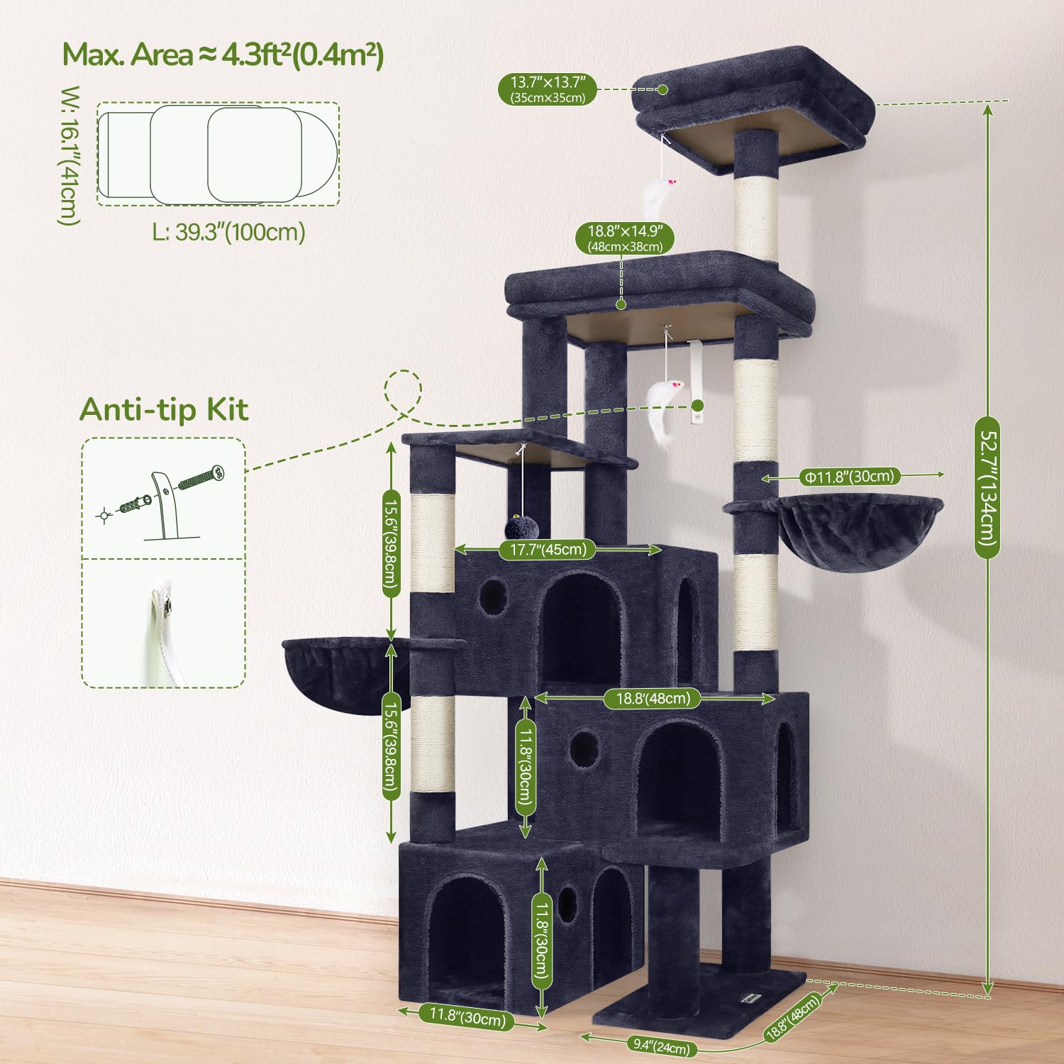 Globlazer heavy-duty cat tree includes complete assembly kit for easy setup.