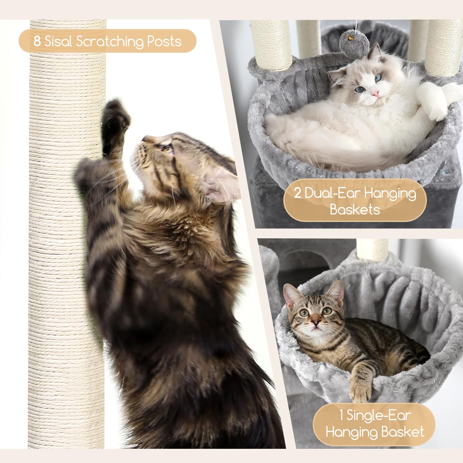 Globlazer cat tree hanging baskets three cozy resting spots for multiple cats