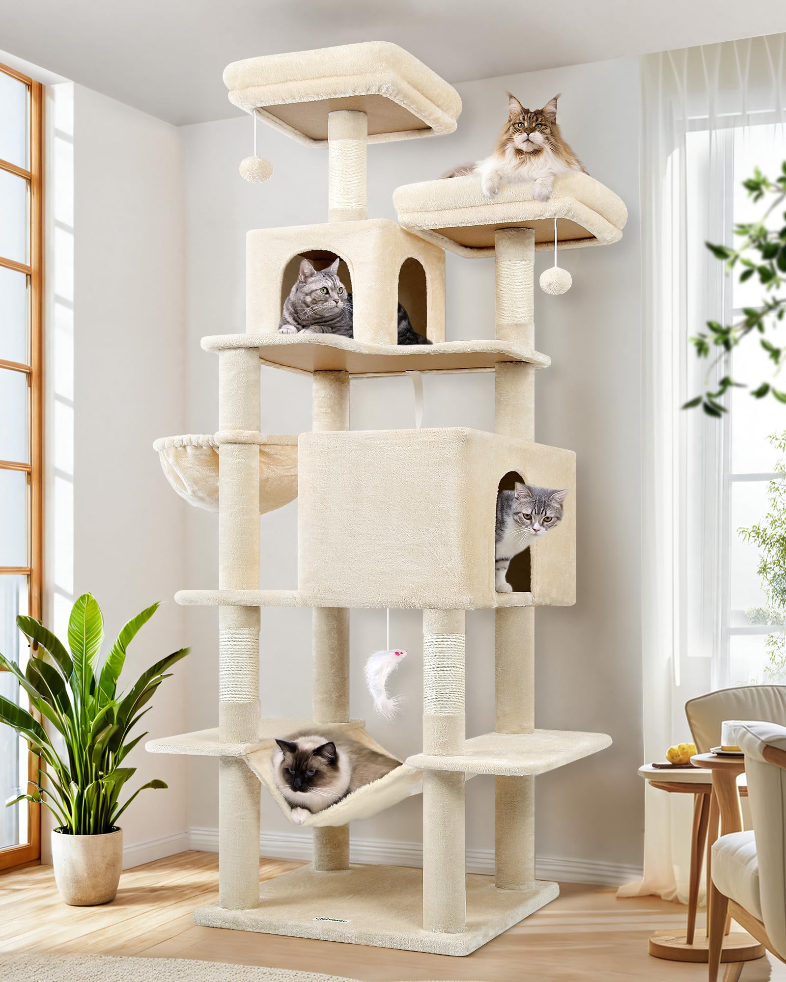 Globlazer cat tree tower 76-inch base—sturdy multi-cat habitat for busy households
