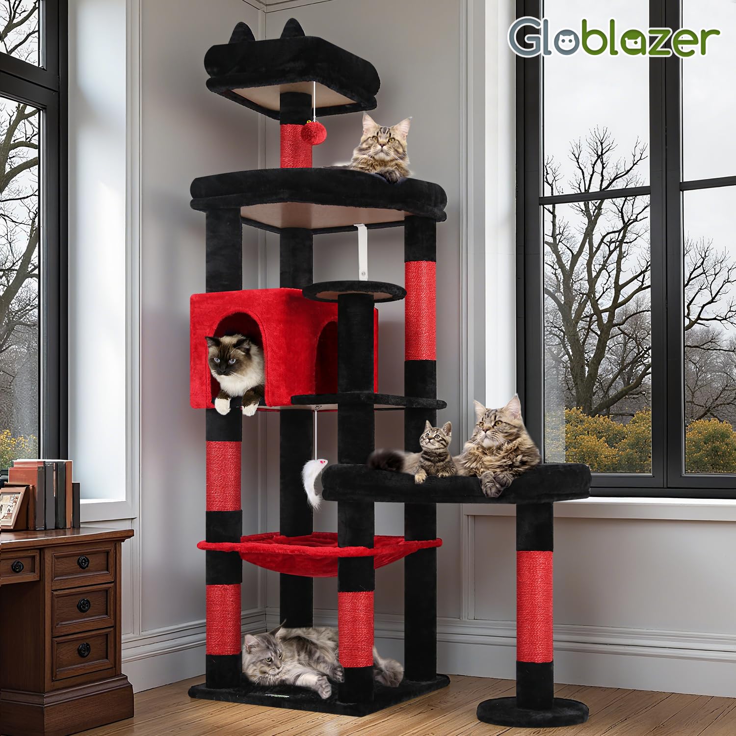 Globlazer scratch-and-play setup keeps cats engaged during solo or group play.