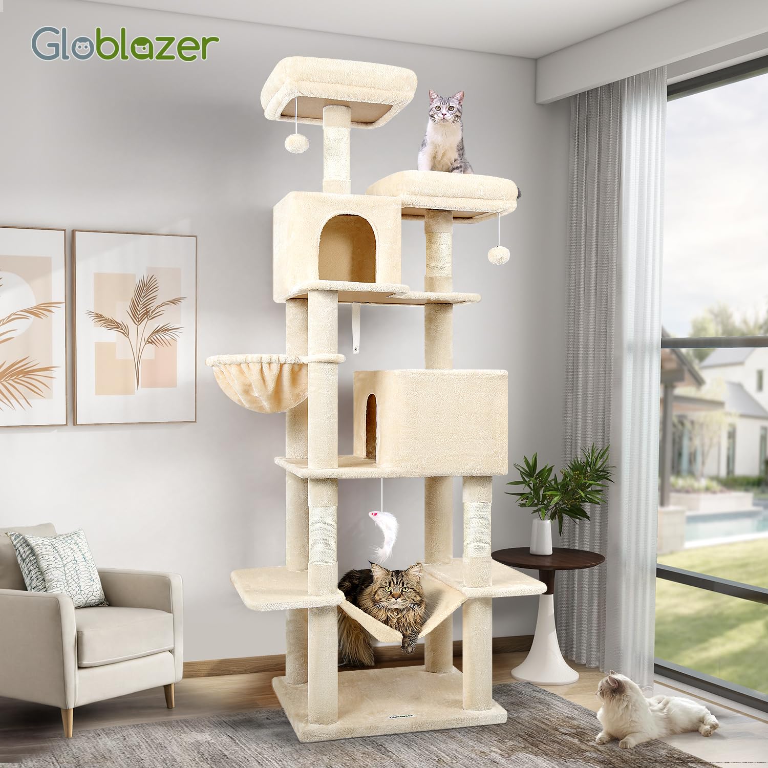 Globlazer cat tree tower clean-ready surface—easy maintenance