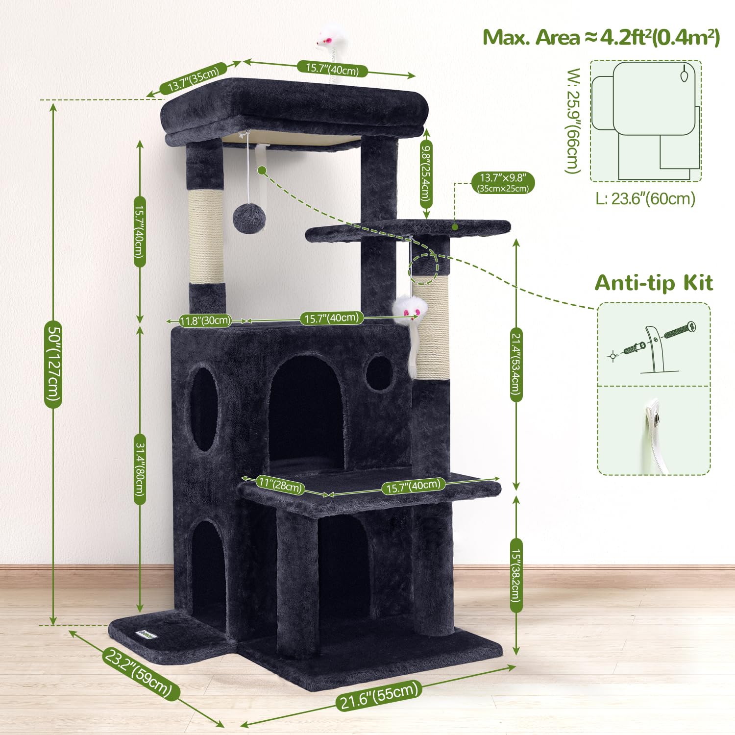 Globlazer cat tree tower dangling toys invite interactive play