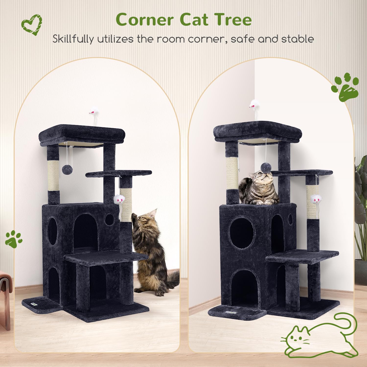 Globlazer cat tree tower double-layer condos provide two cozy hideaways