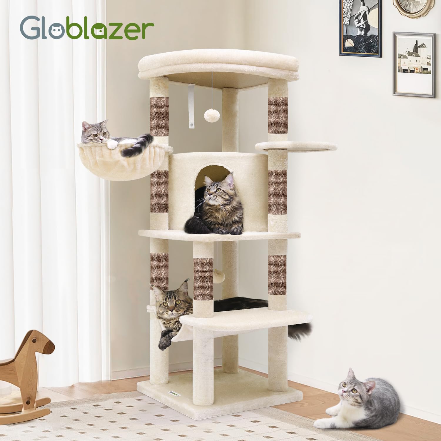 Globlazer Corner Cat Tree 51in height offers an elevated vantage point for curious cats.