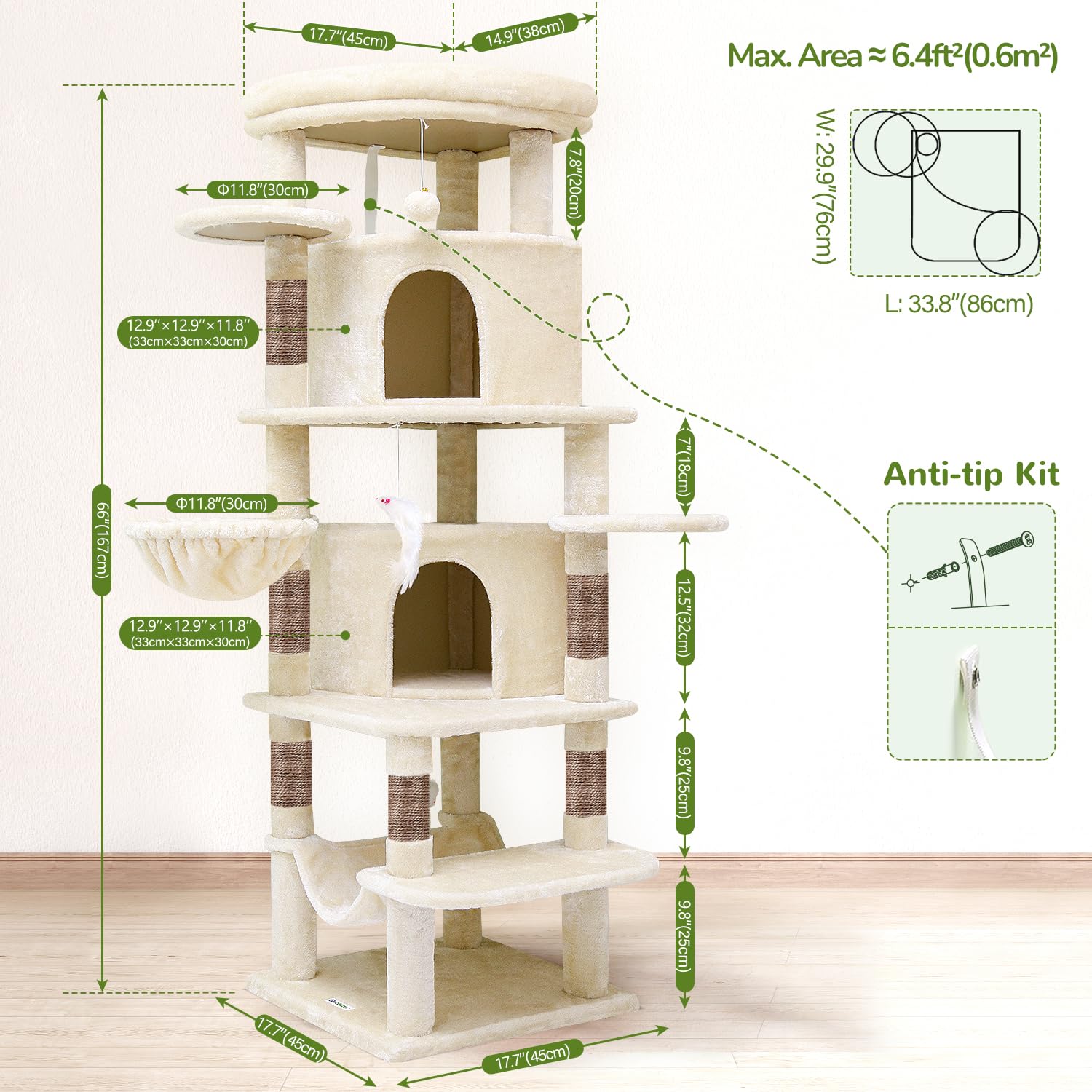 Globlazer Cat Tree anti-tip kit improves stability during active play.