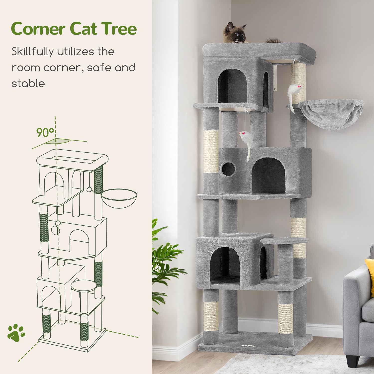 Globlazer Corner Cat Tree durable base keeps multi-cat play steady