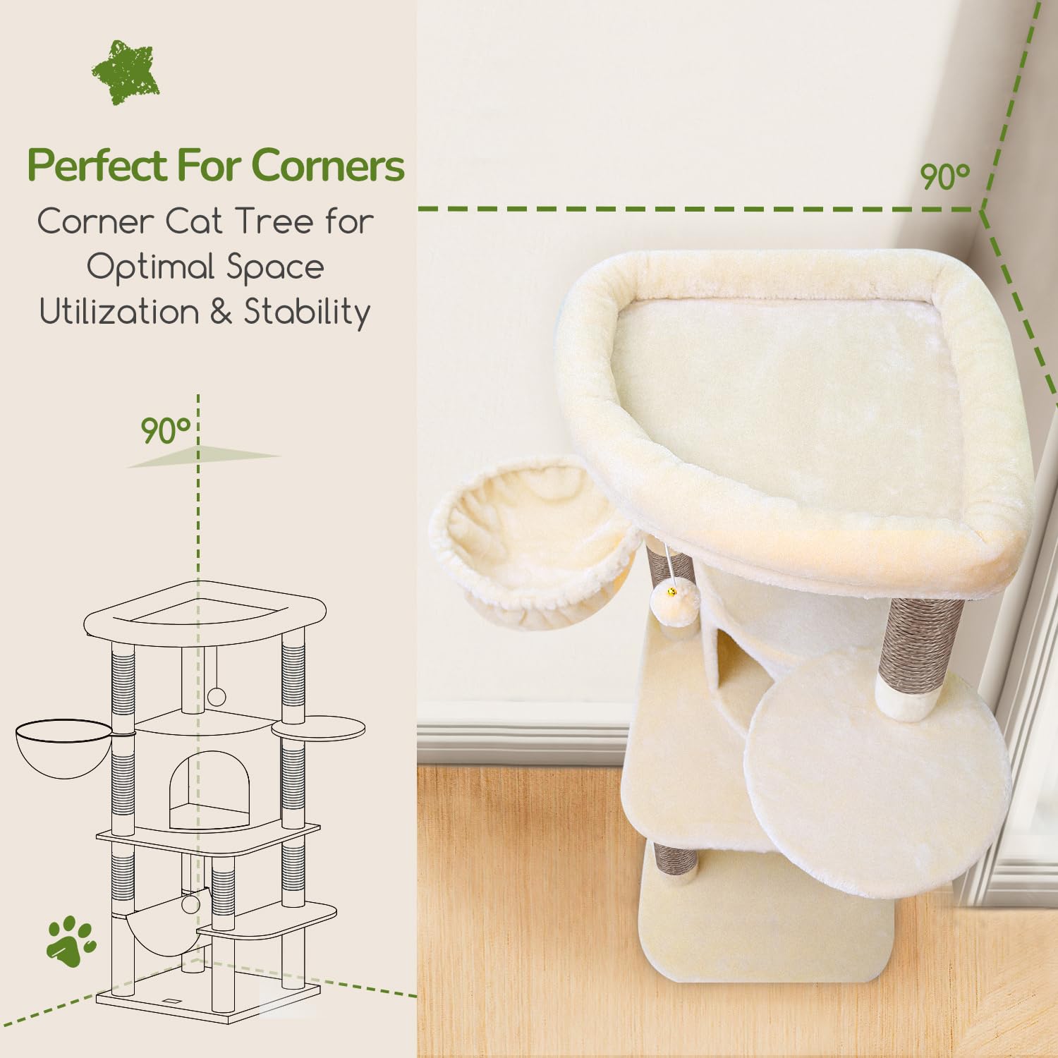 Globlazer Corner Cat Tree hammock provides cozy resting moments with a gentle sway.
