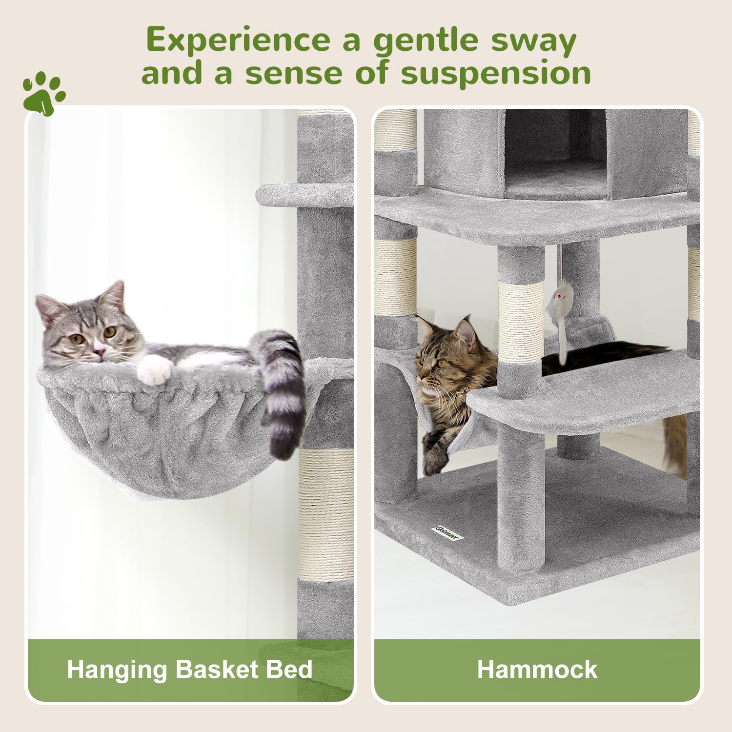 Globlazer corner cat tree hanging-basket creates extra perch and comfy vantage.