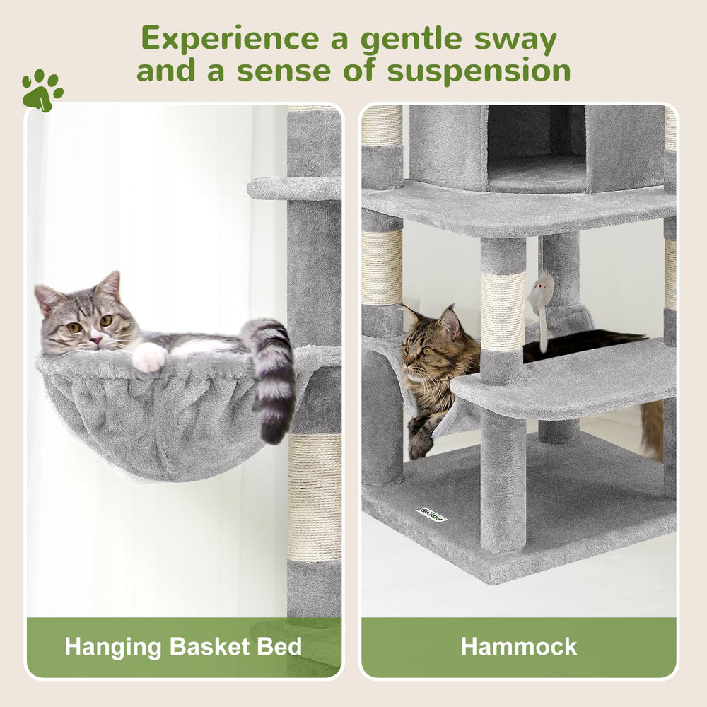 Globlazer corner cat tree hanging-basket creates extra perch and comfy vantage.