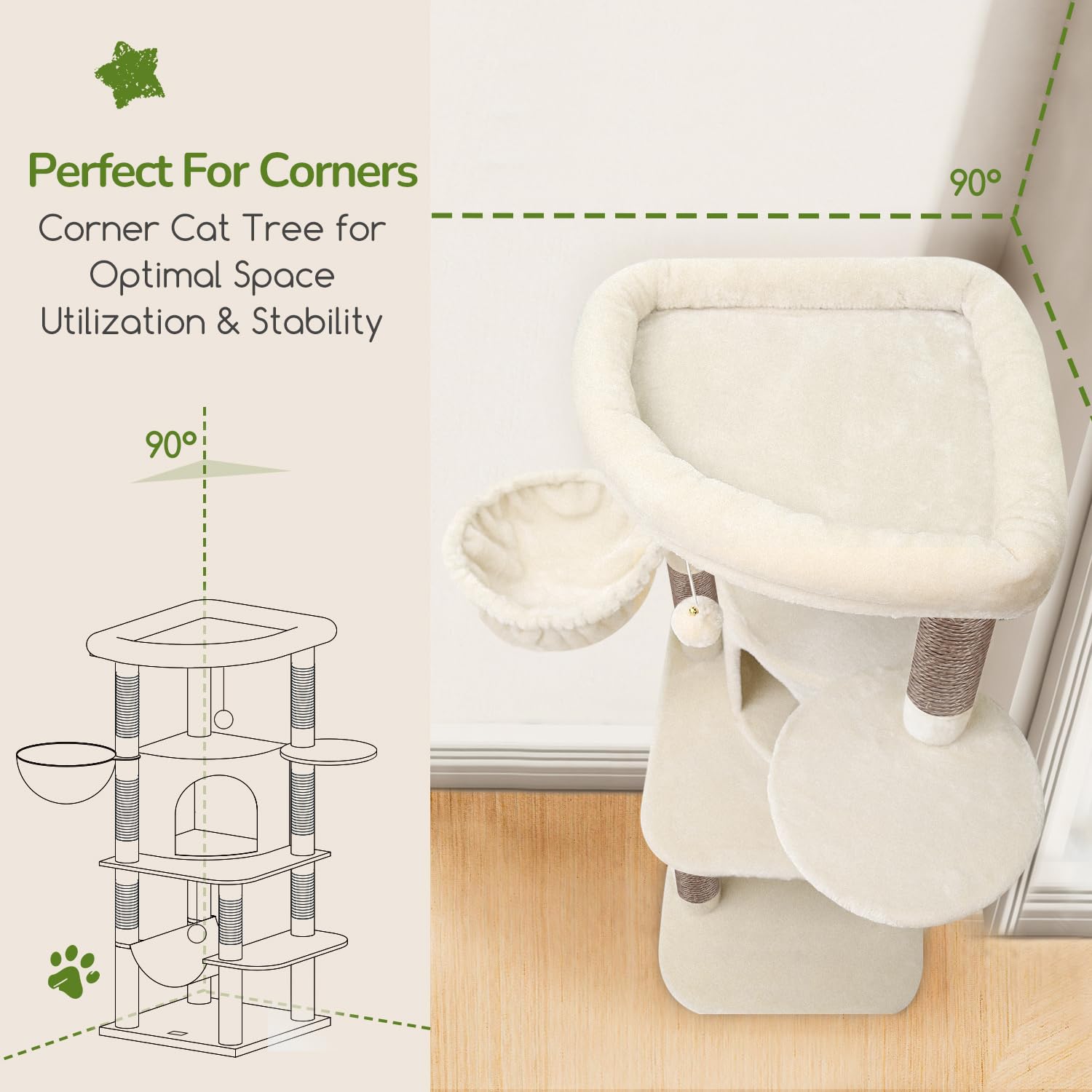 Globlazer corner cat tree 51in height ideal for elevated viewing and exploration.