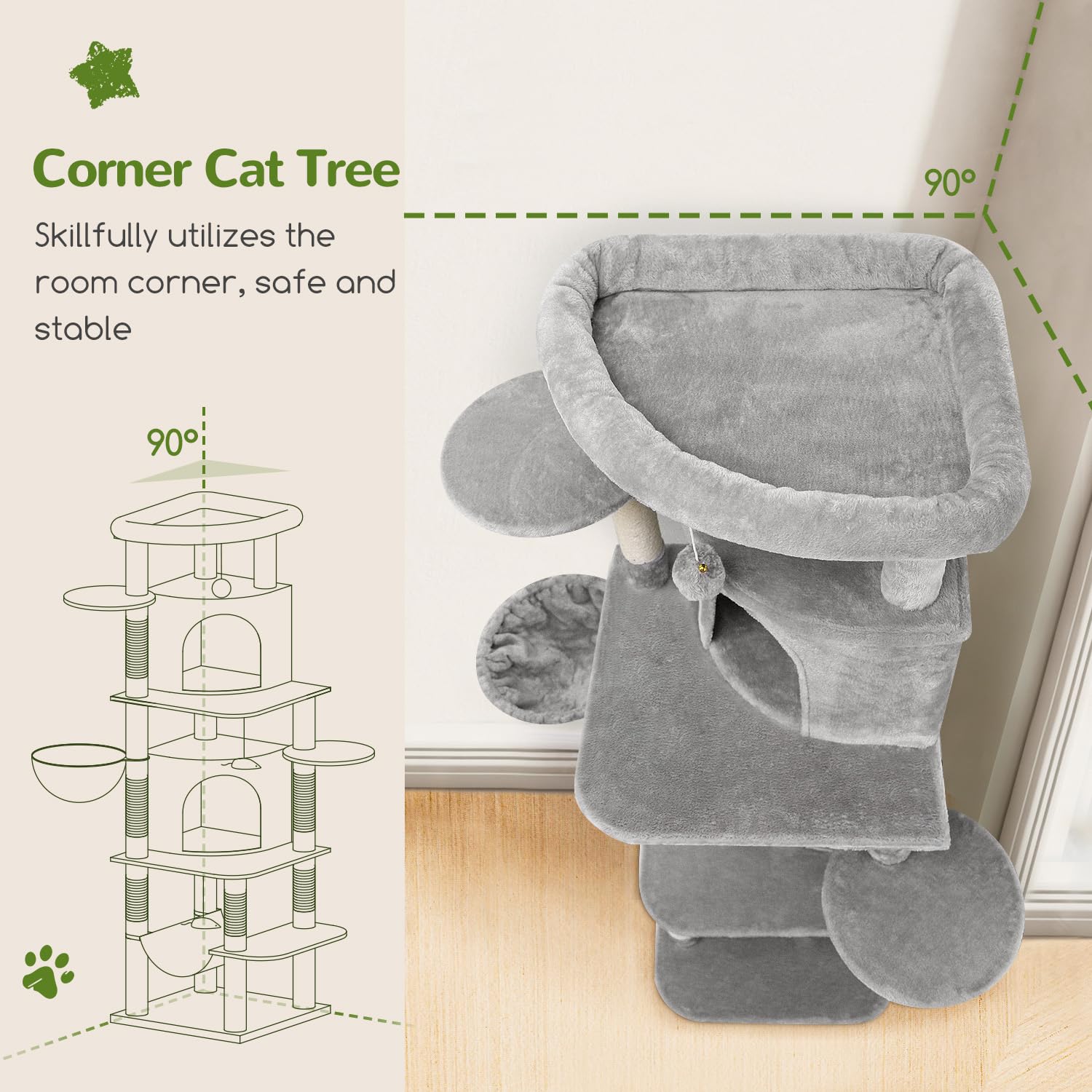 Globlazer corner cat tree six-scratching-posts offers durable play area for multi-cat households.
