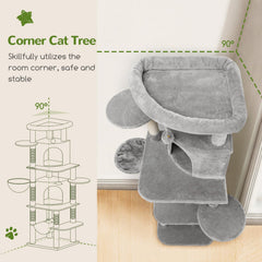 Globlazer corner cat tree six-scratching-posts offers durable play area for multi-cat households.