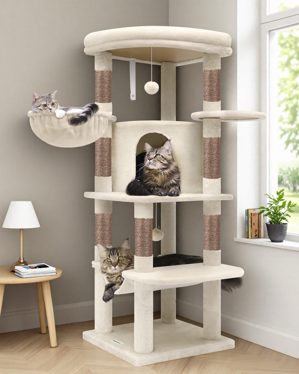 Globlazer corner cat tree top platform for spacious lounging and play.