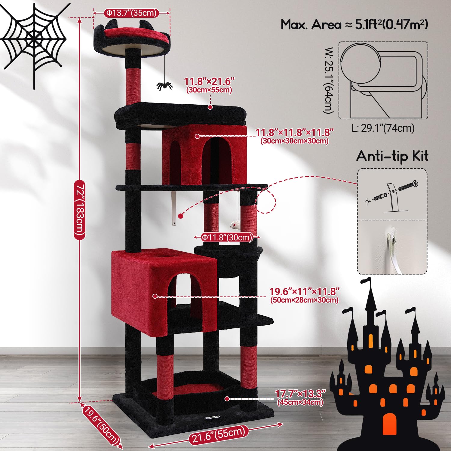 Globlazer dual-tone black and red finish adds bold gothic style to any room.
