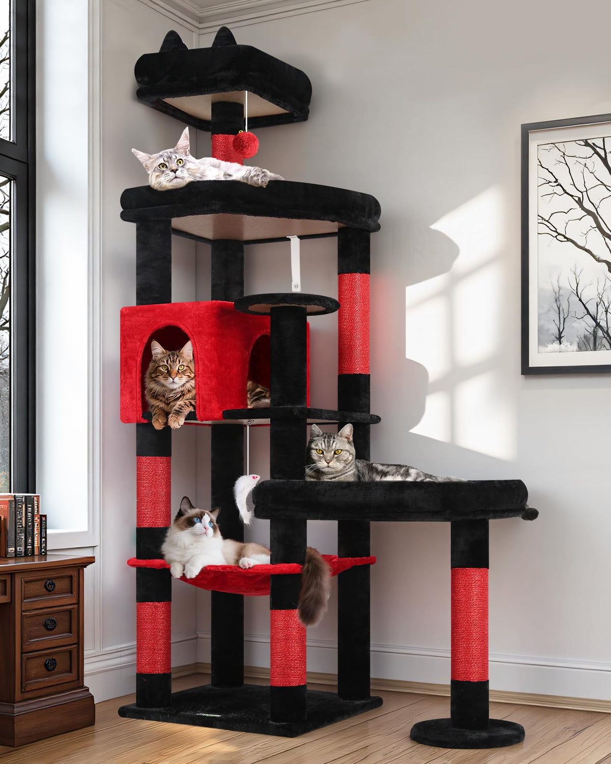 Globlazer extra-large platform Gothic cat-tree base shows stable foundation for multi-cat play.