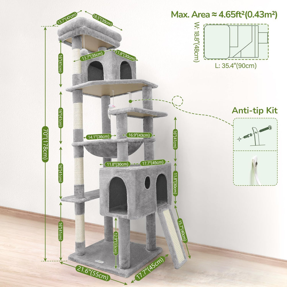 Globlazer F70 Pro cat tree front view shows sturdy construction and tall height