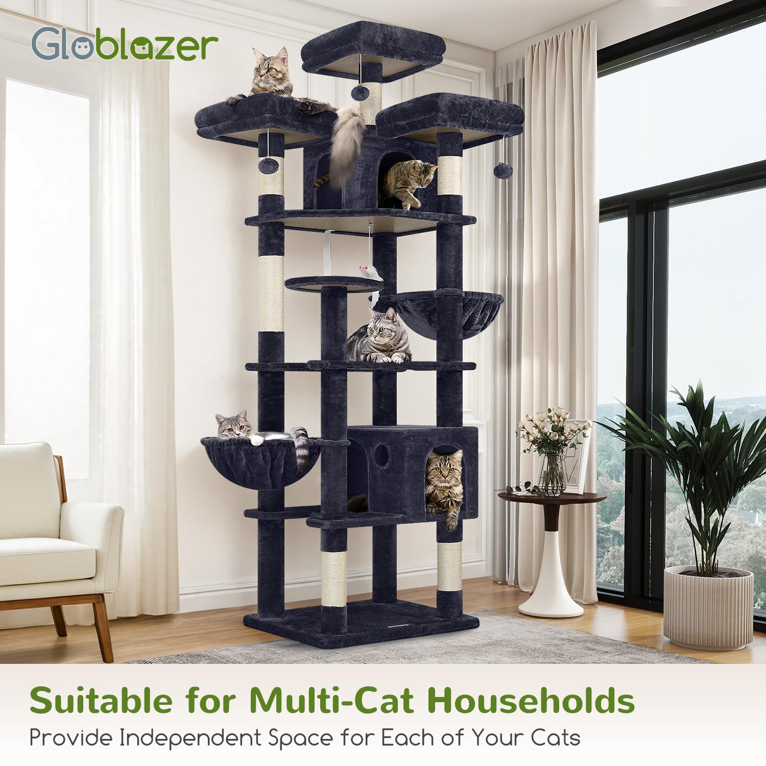 Globlazer F82 dark grey finish complements living spaces while supporting active cats.