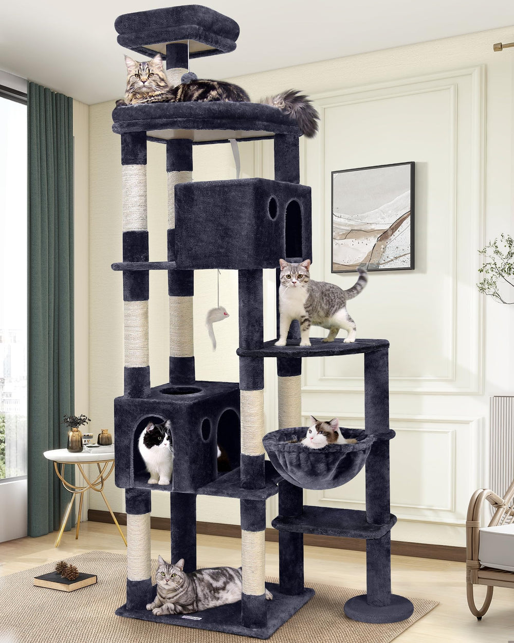 Globlazer Giant Cat Tree condos offer private space for large indoor cats.