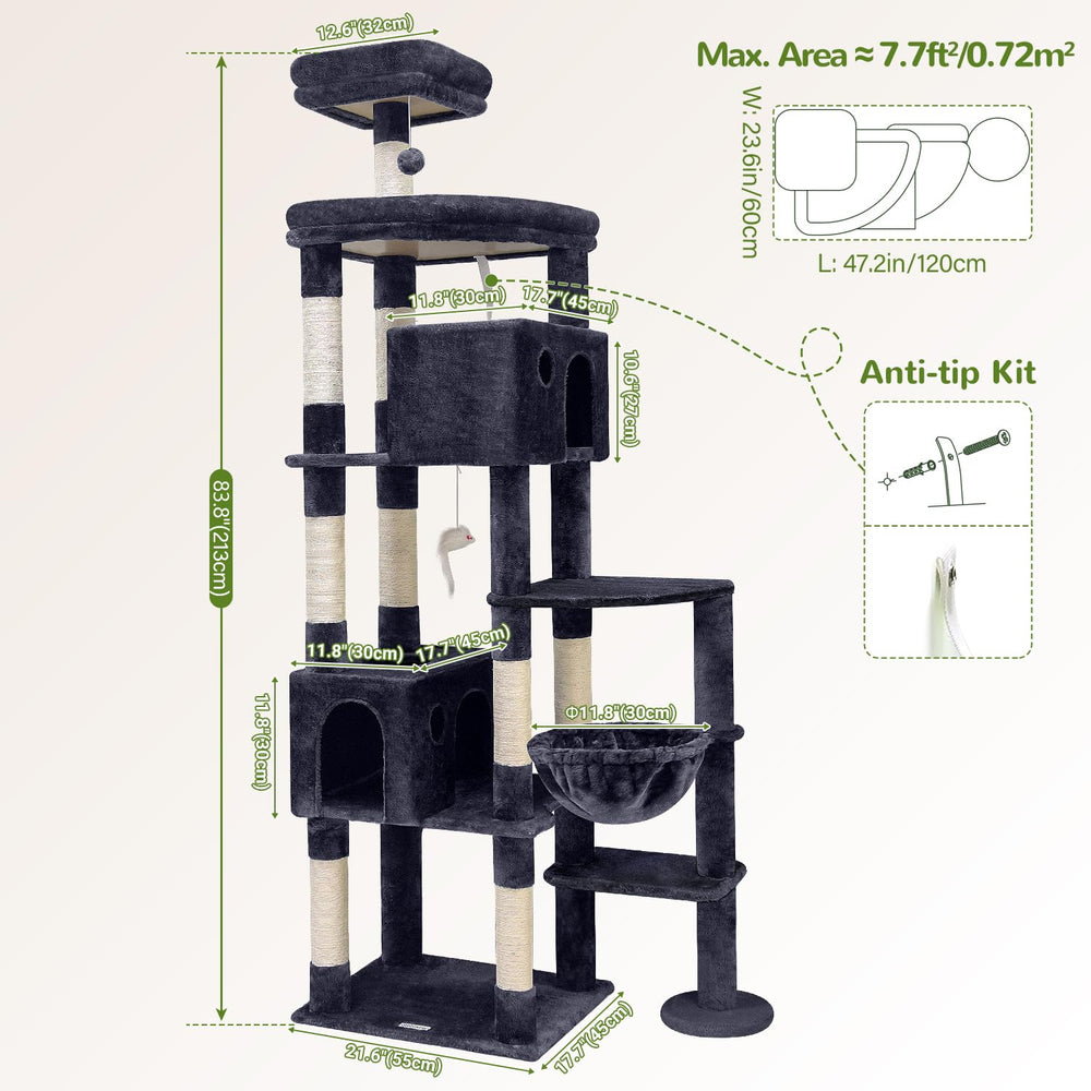 Globlazer Giant Cat Tree dangling balls promote curious engagement.