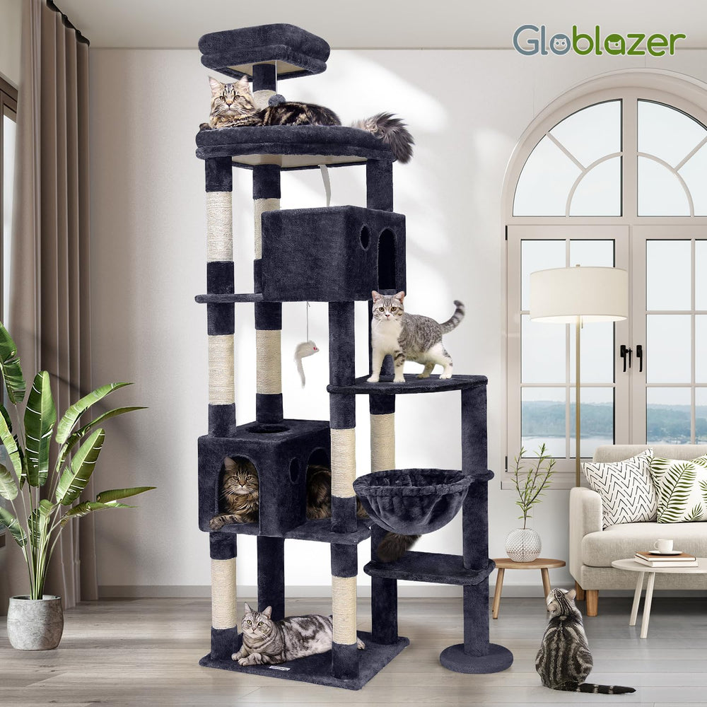 Globlazer Giant Cat Tree dark grey finish complements modern interiors.